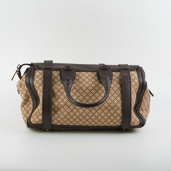 Gucci Brown Nubuck and Leather Medium Vintage Web Boston Bag