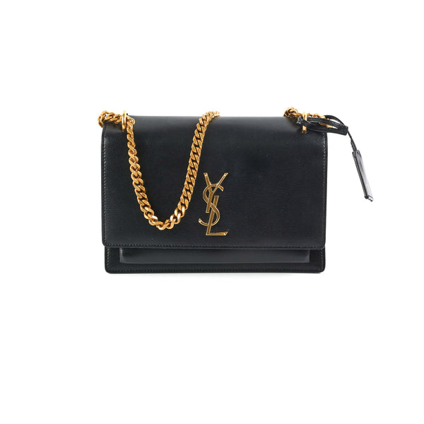 Saint Laurent Sunset Wallet on Chain Mini Black - THE PURSE AFFAIR