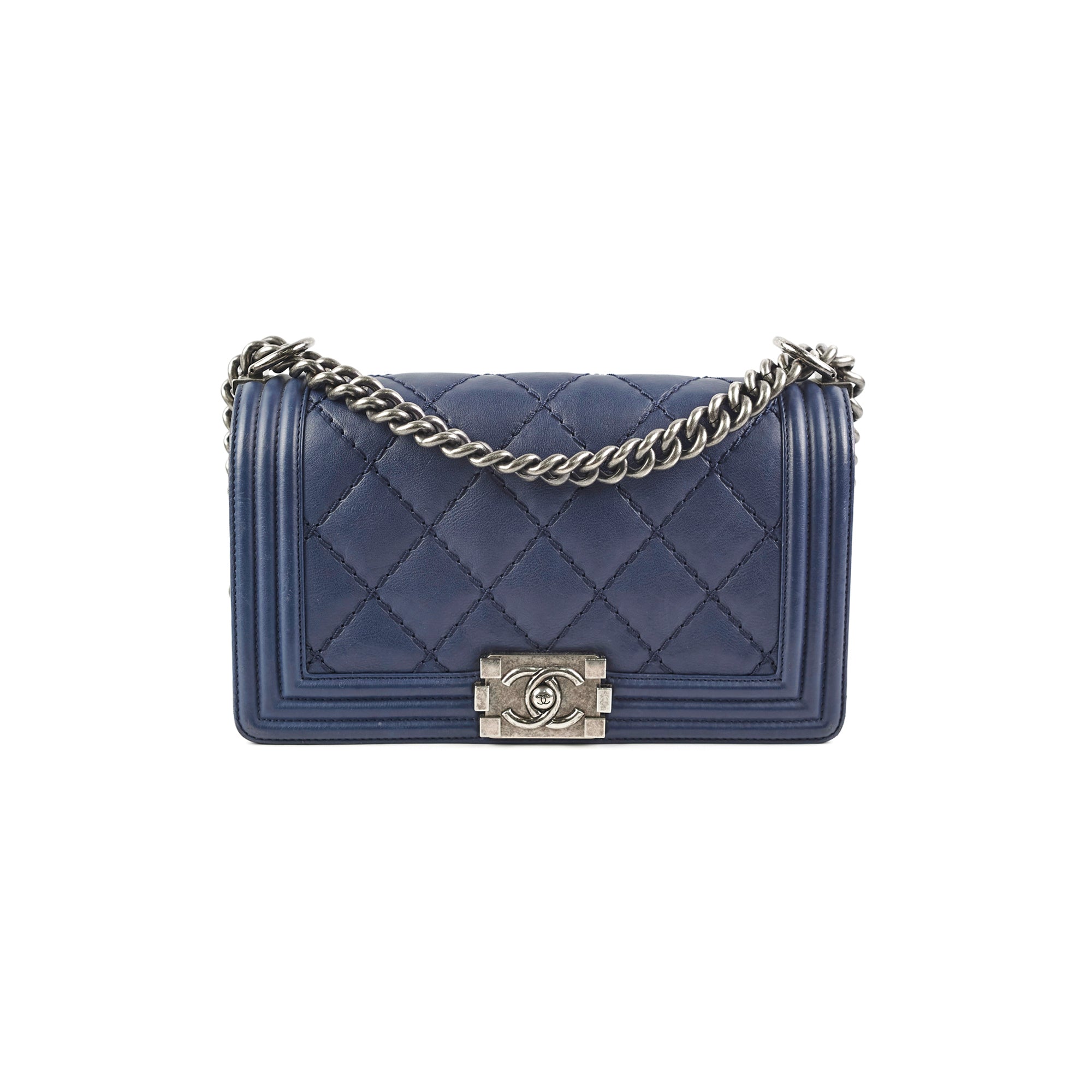 Chanel navy boy on sale bag