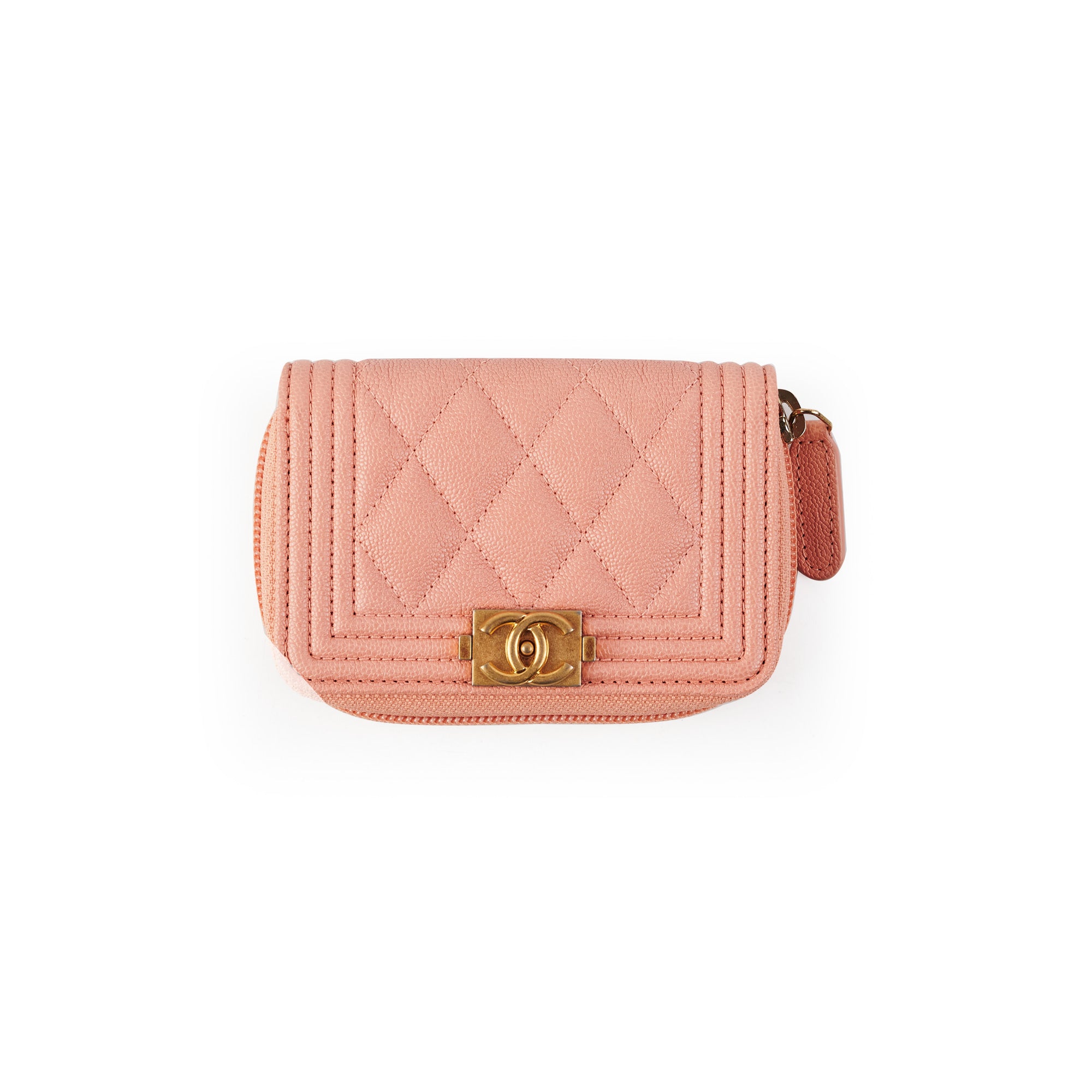 Chanel Boy Zip Compact Wallet Pink THE PURSE AFFAIR