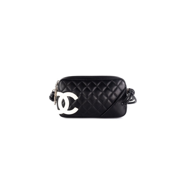 CHANEL Calfskin Quilted Cambon Pochette Beige Black 193649