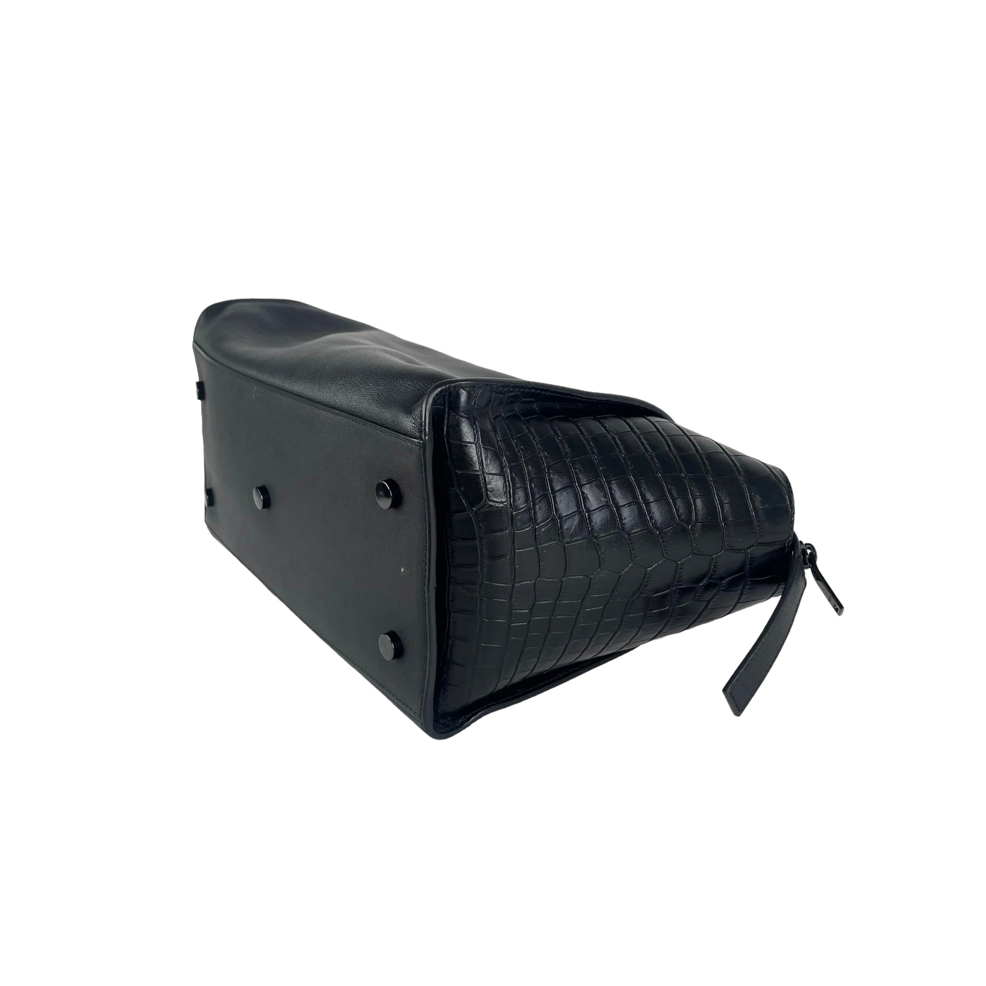 Auth SAINT LAURENT Baby Cabas Handbag Shoulder Bag Black Leather - e54549f