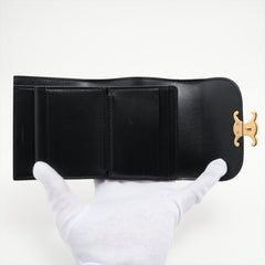 CELINE Triomphe Leather Compact Wallet Black