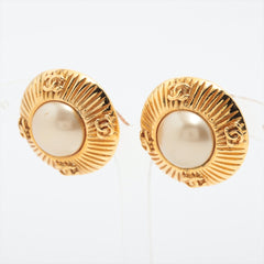 Chanel Gold Pearl Clip On Earrings Costume Jewellery