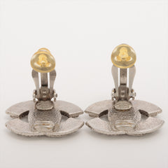 Chanel Coco Logo Rhinestone Silver Clip On Earrings