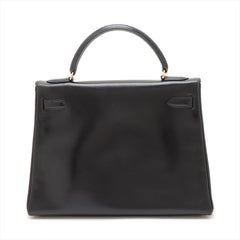 Hermes Kelly 32 Black Box Leather Circle V Stamp