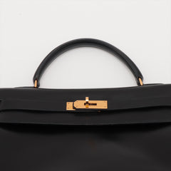 Hermes Kelly 32 Black Box Leather Circle V Stamp