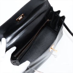 Hermes Kelly 32 Black Box Leather Circle V Stamp