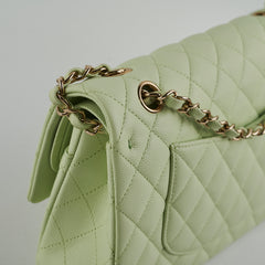 Chanel Medium Caviar Double Classic Flap Light Green