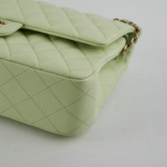 Chanel Medium Caviar Double Classic Flap Light Green