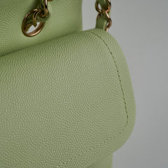 Chanel Medium Caviar Double Classic Flap Light Green