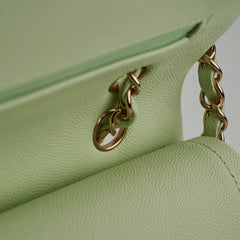 Chanel Medium Caviar Double Classic Flap Light Green