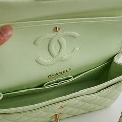 Chanel Medium Caviar Double Classic Flap Light Green