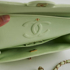 Chanel Medium Caviar Double Classic Flap Light Green