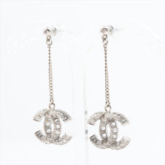 Chanel Coco Logo Silver Double sided Rhinestone Drop Earrings Costume Jewellery