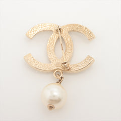 Chanel Coco Logo Gold Pearl Drop Brooch Costume Jewellery