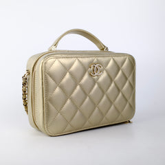 Chanel Champagne/Gold Top Handle Vanity Crossbody Bag with Mirror (Microchip)