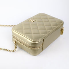 Chanel Champagne/Gold Top Handle Vanity Crossbody Bag with Mirror (Microchip)