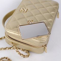 Chanel Champagne/Gold Top Handle Vanity Crossbody Bag with Mirror (Microchip)