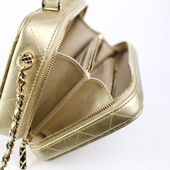 Chanel Champagne/Gold Top Handle Vanity Crossbody Bag with Mirror (Microchip)