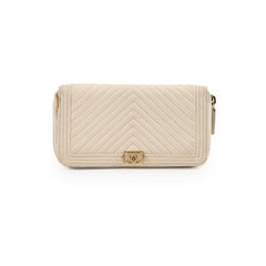 Chanel Chevron Boy Cream Long Wallet