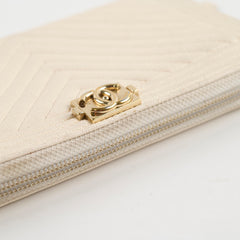 Chanel Chevron Boy Cream Long Wallet