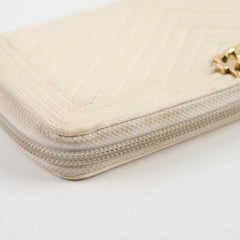 Chanel Chevron Boy Cream Long Wallet