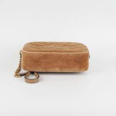 Gucci Marmont Small Tan Velvet Crossbody Bag