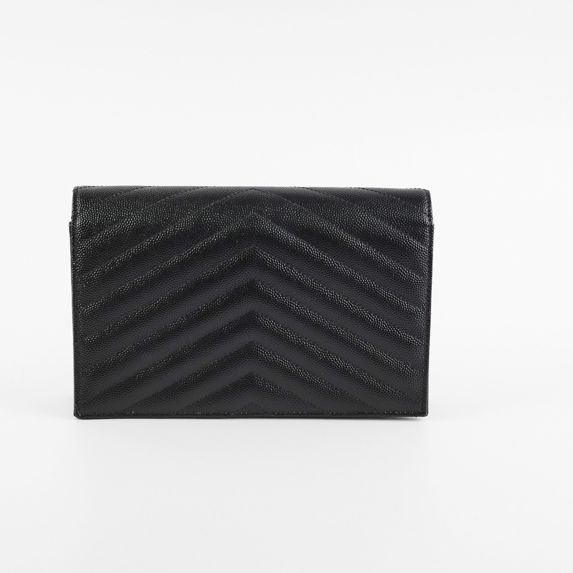 Cassandre Small Leather Wallet On Chain in Black - Saint Laurent