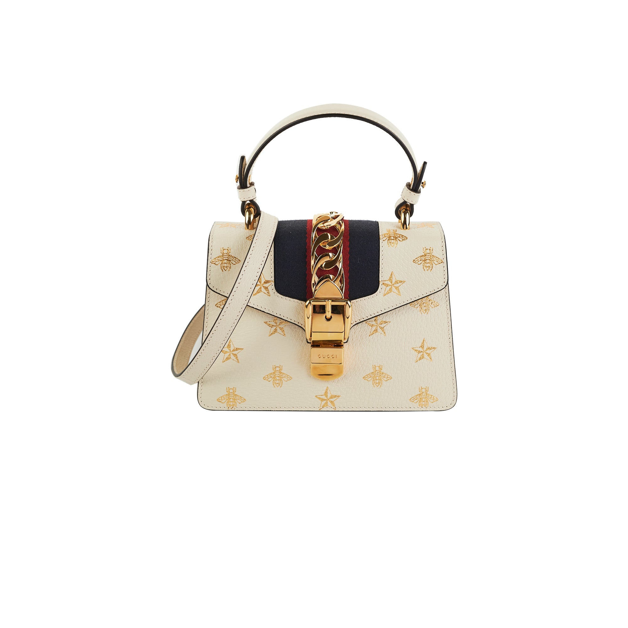 Gucci Sylvie Bee Star Mini Leather Top Handle Shoulder Bag