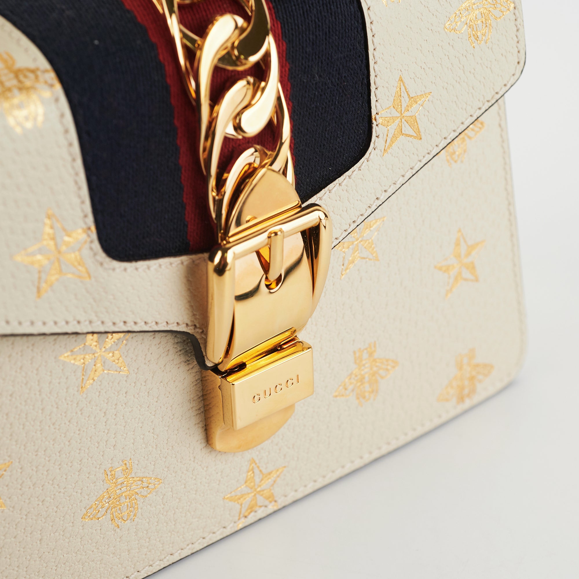 Gucci White Sylvie Bee Star Mini Top Handle Bag – The Closet