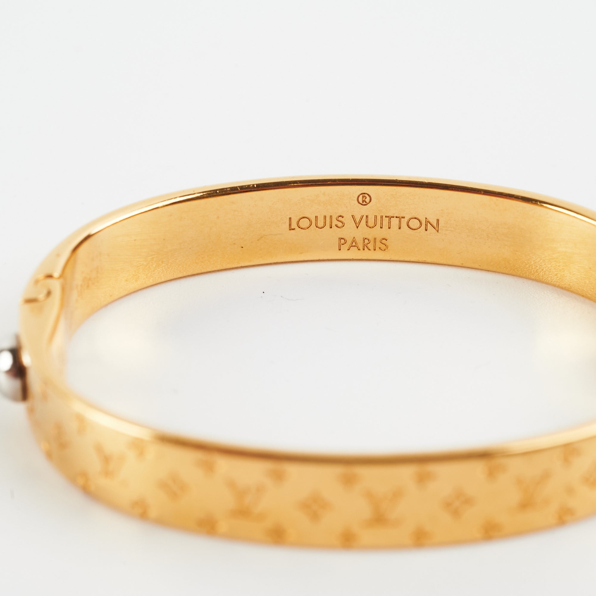 LOUIS VUITTON Brass Monogram Nanogram Cuff S Gold 1289138