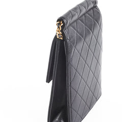 Chanel Quilted Vertical Pearls Clutch Black