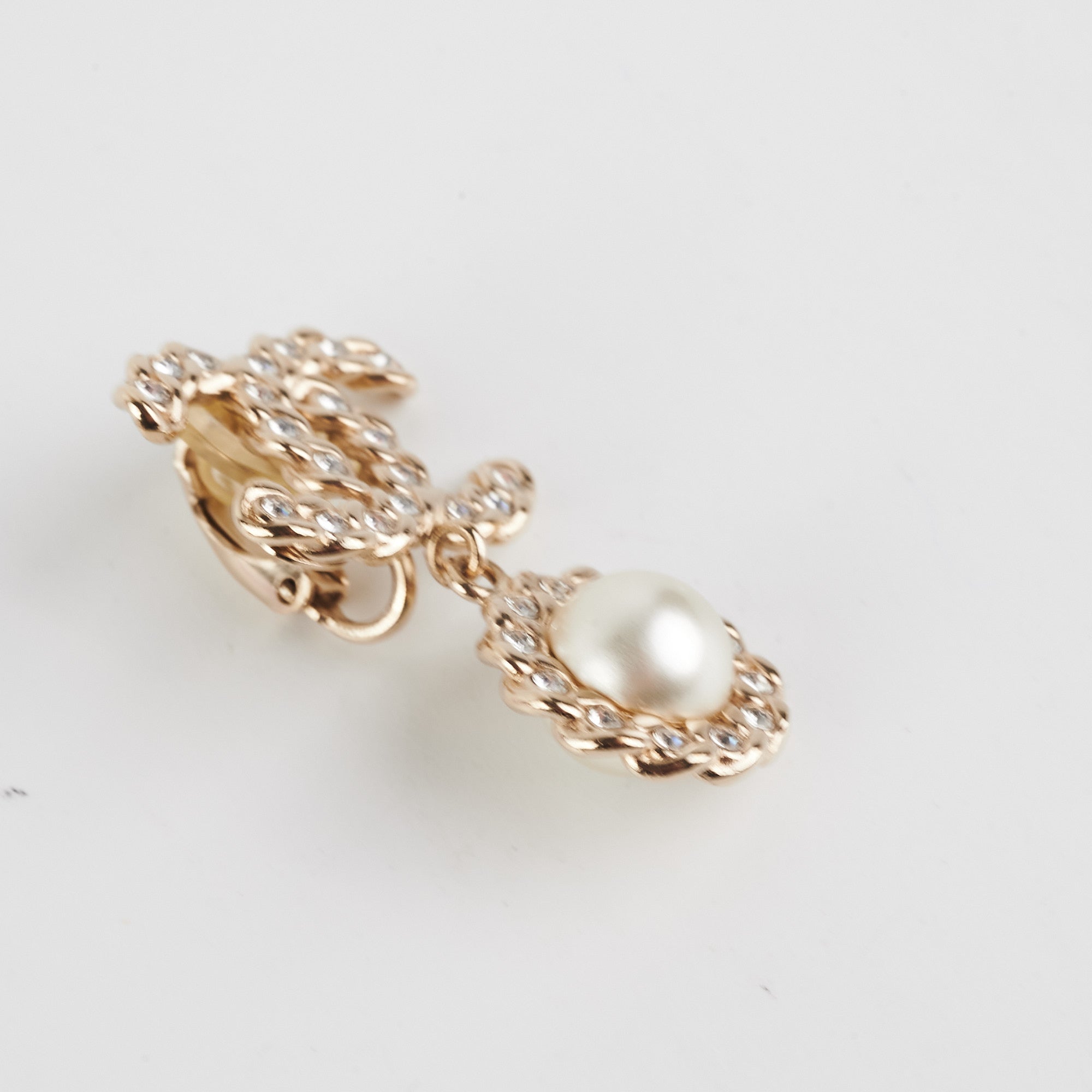 CHANEL Pearl CC Drop Clip On Earrings Gold 90642  FASHIONPHILE