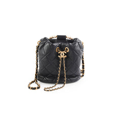 Chanel Pearl Top Handle Bucket Bag Lambskin Black