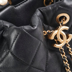 Chanel Pearl Top Handle Bucket Bag Lambskin Black