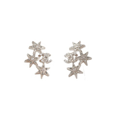 Chanel Star Logo Rhinestone Silver Earrings Costume Jewellery