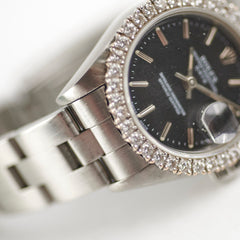 Rolex 26mm Datejust Black Aftermarket Diamonds Watch