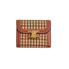 Celine Triomphe Brown Plaid Compact Wallet