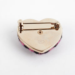 Chanel Heart Brooch Tweed Pink