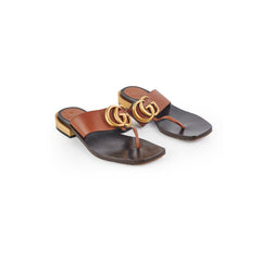 Gucci Marmont Leather Sandals Brown Size 37.5