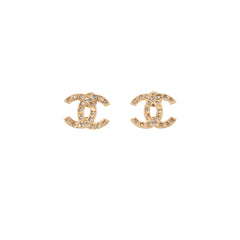 Chanel CC Logo Rhinestone Gold Earrings Costume Jewellery