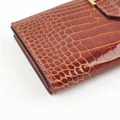 Hermes Bearn Croc Wallet Brown - Stamp K