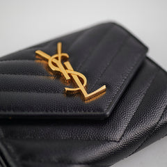 Saint Laurent Trifold Compact Leather Wallet Black