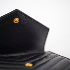 Saint Laurent Trifold Compact Leather Wallet Black