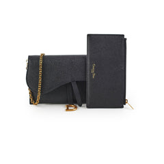 Christian Dior Saddle Wallet with Chain Black