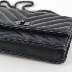 Chanel Chevron Reissue WOC Lambskin Wallet On Chain Black