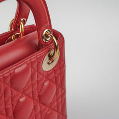 Christian Dior Lady Dior Mini Lambskin Red