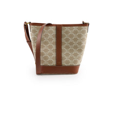 Celine Small Bucket Triomphe Canvas Tan/White