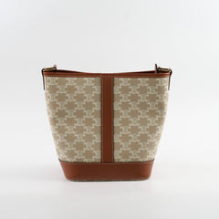 Celine Small Bucket Triomphe Canvas Tan/White